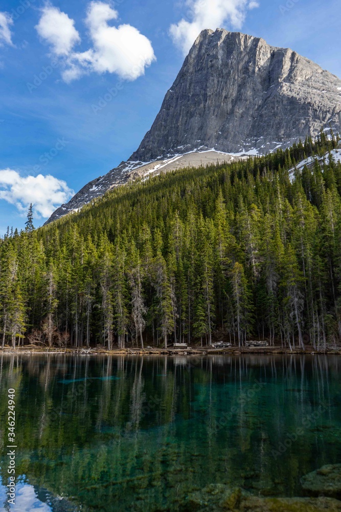 Grassi Lakes, Canmore, Alberta, Canada. Beautiful mountain scenery and landscape view in Canadian Rockies.