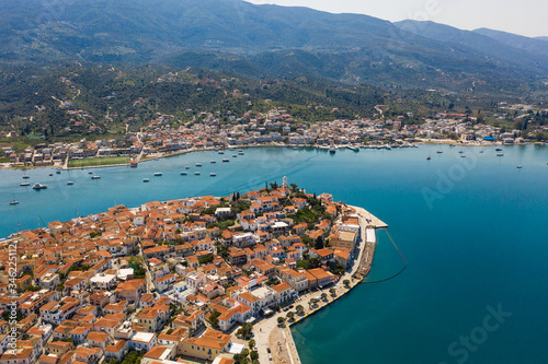 Aerial view landscape of Poros city  Lakonia Greece