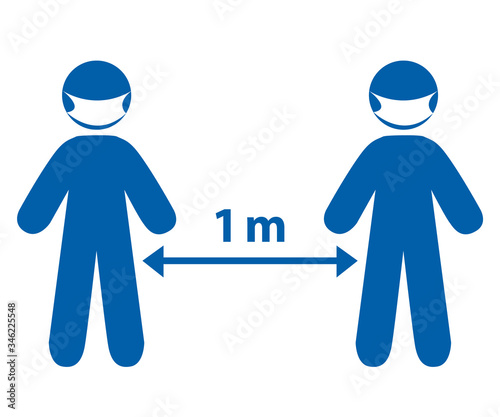 Social distancing between two persons with protection mask against 2019-ncov coronavirus pandemic. Vector illustration.