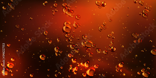 Air bubbles of cola, soda drink, beer or water texture abstract background. Dynamic fizzy carbonated motion, transparent aqua with randomly moving underwater fizzing droplets, realistic 3d vector photo