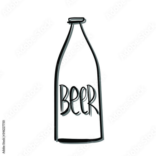 
hand-drawn bottle of beer with the inscription. Simple vector sketch icon