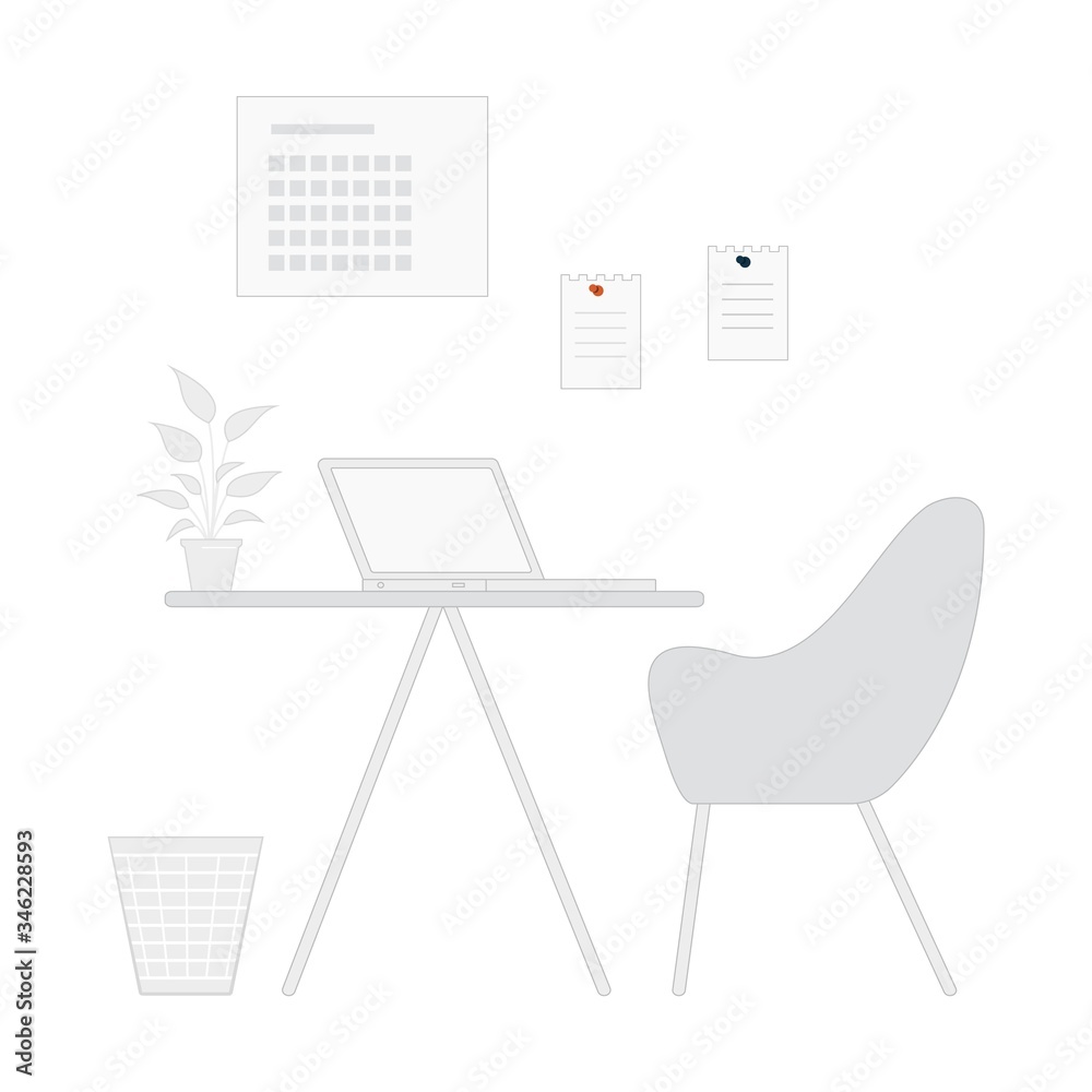 Fototapeta premium Modern office interior. Workplace environment in gray.
