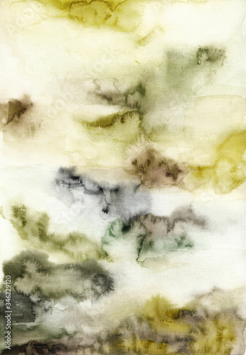 Green and yellow watercolor background, hand-drawn texture