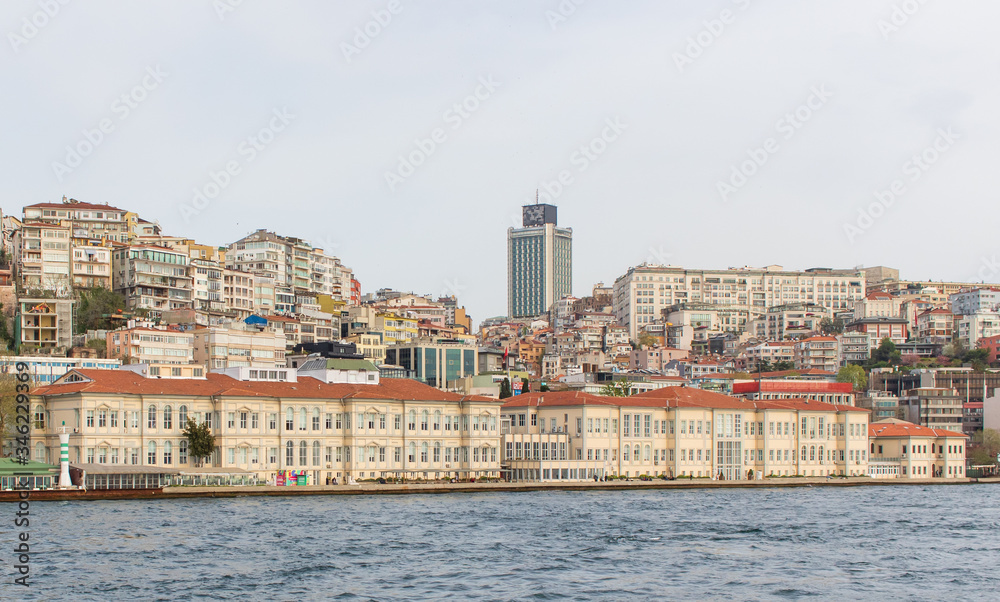 Istanbul, Turkey - a natural separation between Europe and Asia, the Bosporus is a main landmark in Istanbul. Here in particular a glimps of its waters and buildings