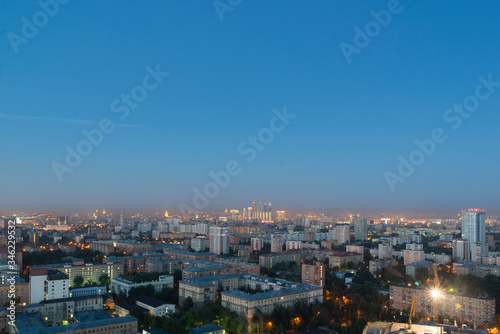 Moscow city landscape panorama at red sunrise © netdrimeny