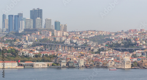Istanbul, Turkey - a natural separation between Europe and Asia, the Bosporus is a main landmark in Istanbul. Here in particular a glimps of its waters and buildings