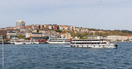 Istanbul, Turkey - a natural separation between Europe and Asia, the Bosporus is a main landmark in Istanbul. Here in particular a glimps of its waters and buildings