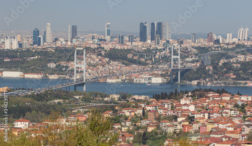 Fototapeta Naklejka Na Ścianę i Meble -  Istanbul, Turkey - a natural separation between Europe and Asia, the Bosporus is a main landmark in Istanbul. Here in particular a glimps of its waters and buildings