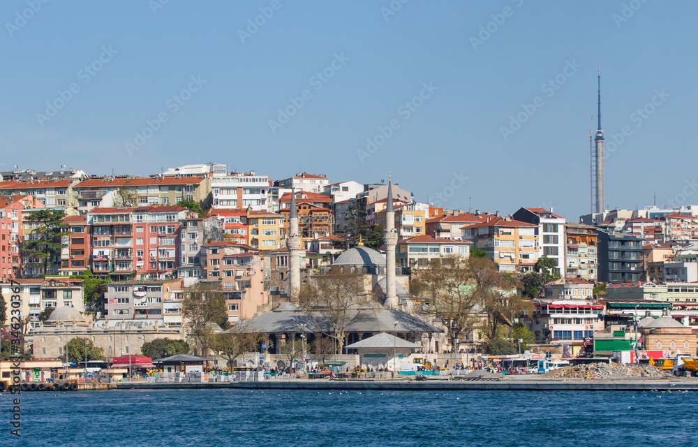 Istanbul, Turkey - a natural separation between Europe and Asia, the Bosporus is a main landmark in Istanbul. Here in particular a glimps of its waters and buildings Istanbul, Turkey - a natural separation between Europe and Asia, the Bosporus is a main landmark in Istanbul. Here in particular a glimps of its waters and buildings