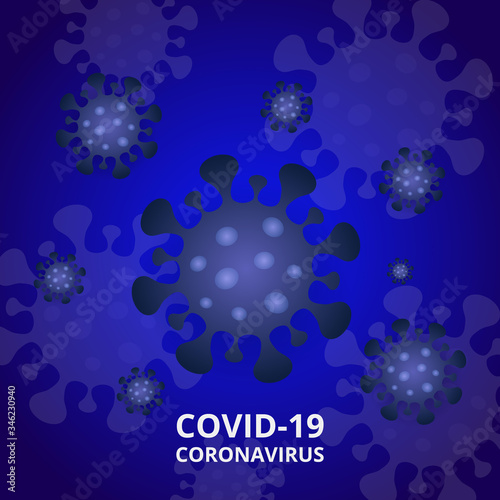 Coronavirus infectious bacterium on a dark blue gradient. Pandemic novel coronavirus outbreak COVID-19. Coronavirus symbol.