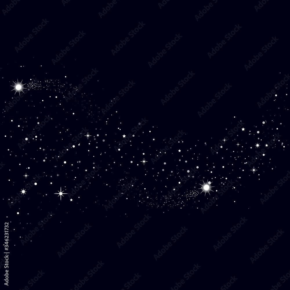 Space background, beautiful universe, night sky with stars. Texture for wallpapers, fabric, wrap, web page backgrounds, vector illustration