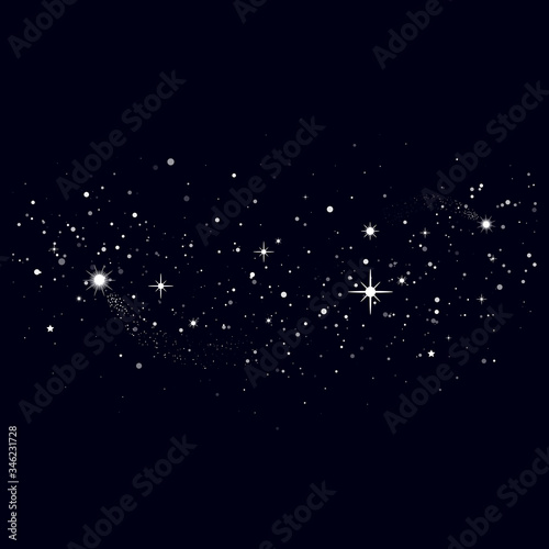 Space background, beautiful universe, night sky with stars. Texture for wallpapers, fabric, wrap, web page backgrounds, vector illustration