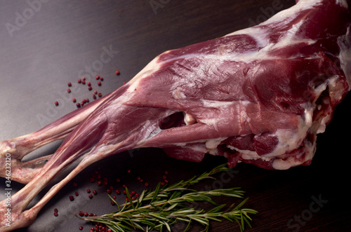 raw meat from on dark background photo