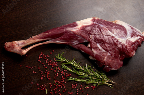raw meat on a wooden board photo