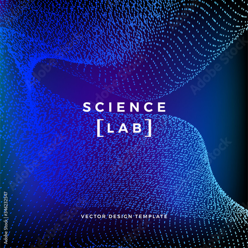 Science or technology background with dynamic particles. Trendy colourful design template. Applicable for banners, posters, placards, flyers, covers, presentations, identity, social media, websites.
