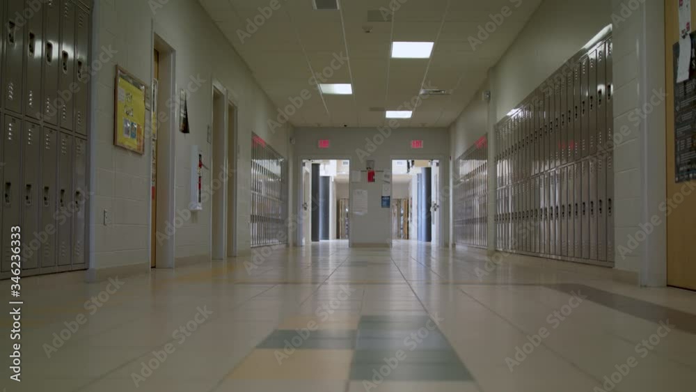 Push Through Empty School Hallway Push Through Empty School Hallway