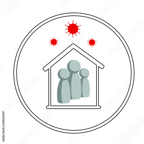 Vector image of a self-isolation symbol. Family icon protected against dangerous disease COVID-19. Illustration of preventive measures in favor of the health of man, woman and child.