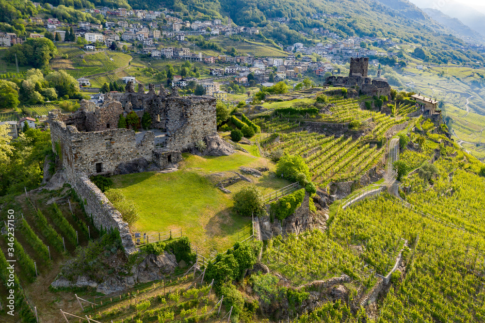 Sondrio - Valtellina (IT) - Castel Grumello and vineyards, view to the west