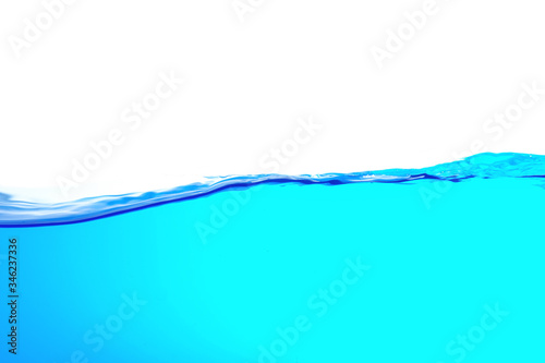 Water splash isolated on white. fresh blue natural drink water wave wide panorama. bubbles underwater background.