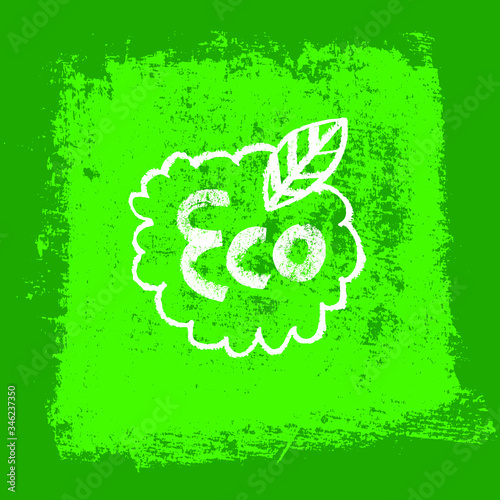 Vector organic agronomy emblem. Hand drawn eco logo for agriculture. Healthy food icon on green background. Natural pencil textures. Trendy symbol for biodynamic wine, sign of bio agronomy.