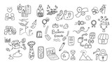hand draw line art icon set. Business, financial, data collection, strategy and marketing theme doodle sketch.