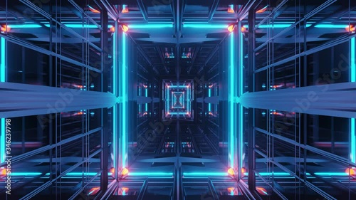 Accessing futuristic conceptual organization containing database and supercomputer inside a server room with clean metallic surfaces, motion graphic of VJ loops, 3D, motion graphic photo
