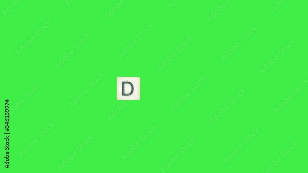 Letter D scrabble slide from left to right side on green screen, letter D green background Letter D scrabble slide from left to right side on green screen, letter D green background