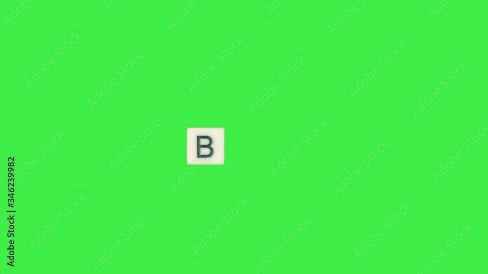 Letter B scrabble slide from left to right side on green screen, letter B green background Letter B scrabble slide from left to right side on green screen, letter B green background