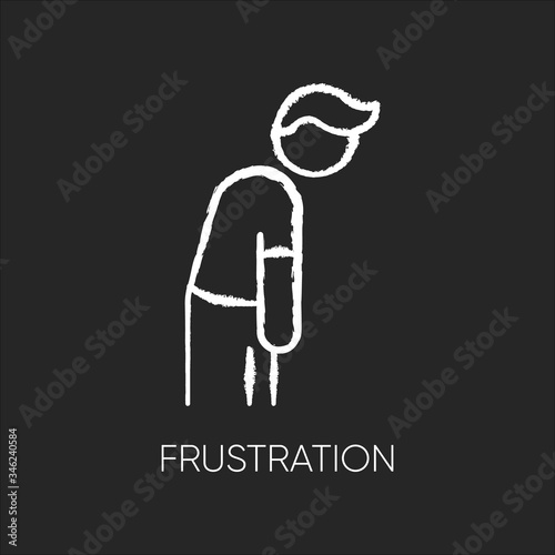 Frustration chalk white icon on black background. Burnout symptom. Suffer from anxiety. Major depressive disorder. Psychological issue. Mental health problem. Isolated vector chalkboard illustration