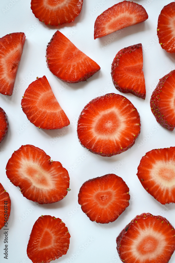 Strawberry slices as seamless pattern isolated on white background