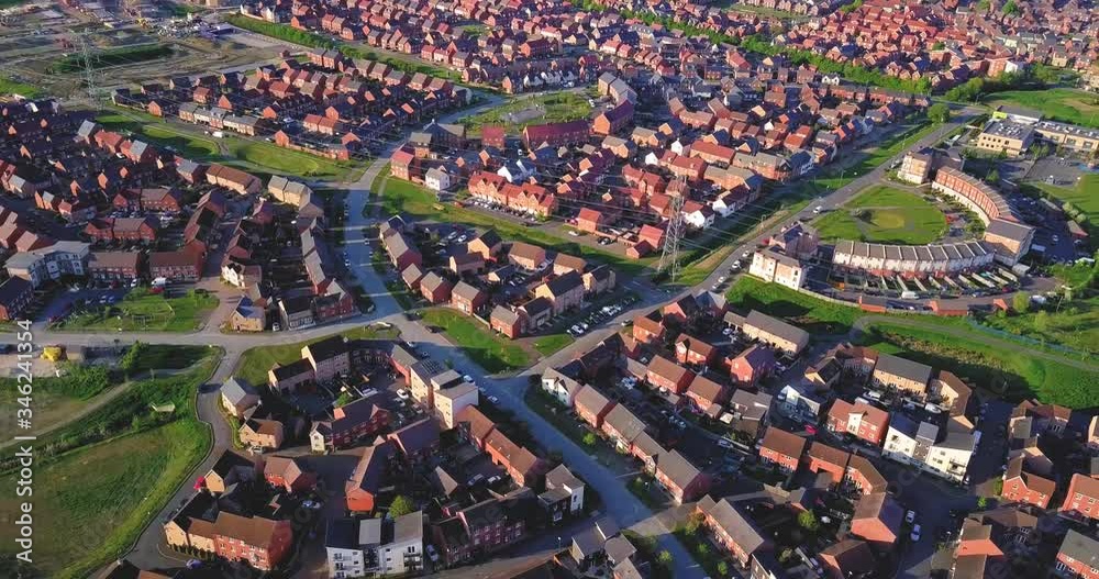Slow rotating aerial video od residential neighbuorhood in England, UK Slow rotating aerial video od residential neighbuorhood in England, UK