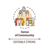 Sense of community concept icon. Diverse people collaboration. Society support. Multicultural group unity idea thin line illustration. Vector isolated outline RGB color drawing. Editable stroke