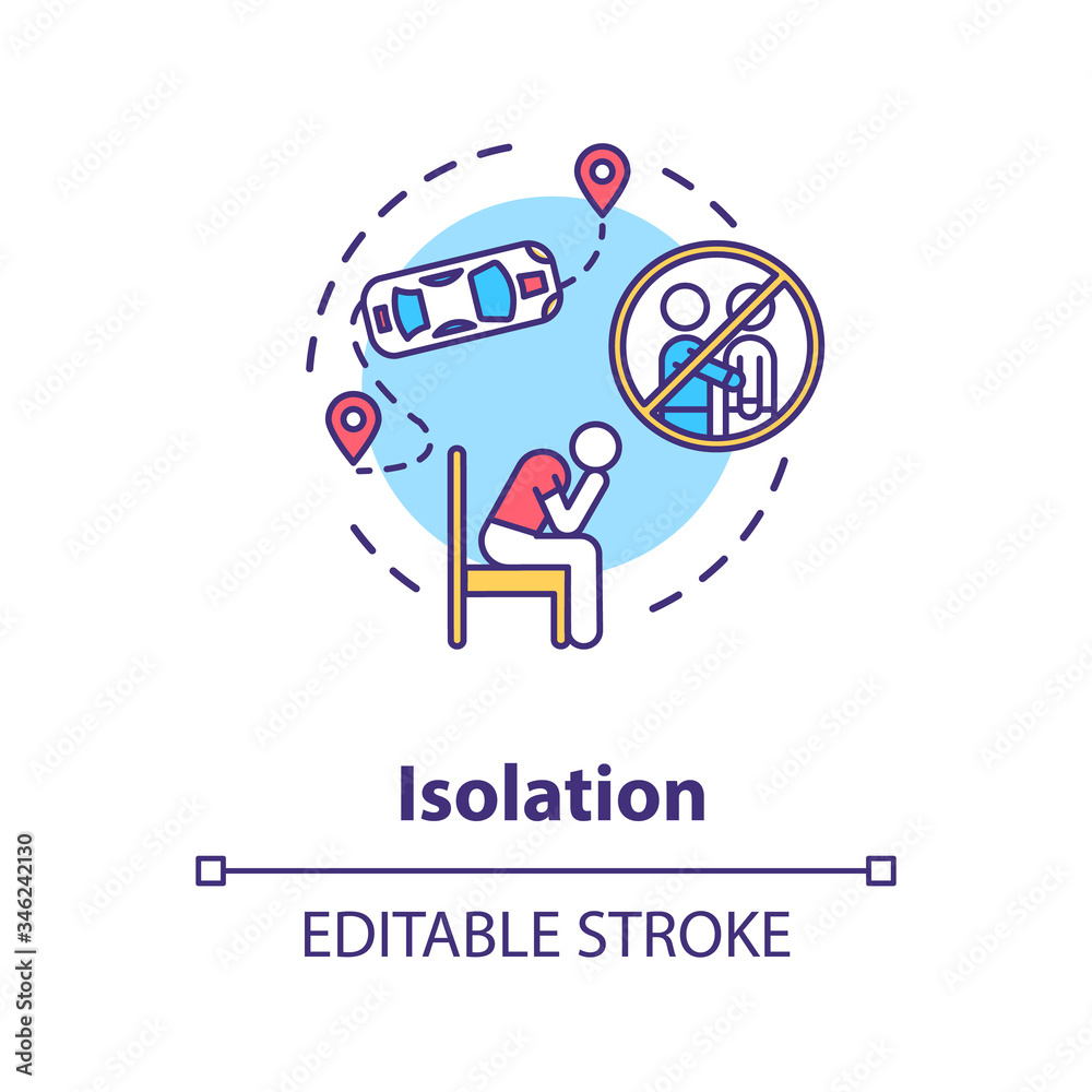Isolation concept icon. Loneliness and depression. Psychological problem. Mental health issue idea thin line illustration. Vector isolated outline RGB color drawing. Editable stroke Isolation concept icon. Loneliness and depression. Psychological problem. Mental health issue idea thin line illustration. Vector isolated outline RGB color drawing. Editable stroke