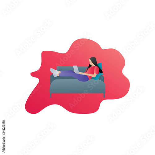 illustration flat design of woman sitting in a chair holding a laptop