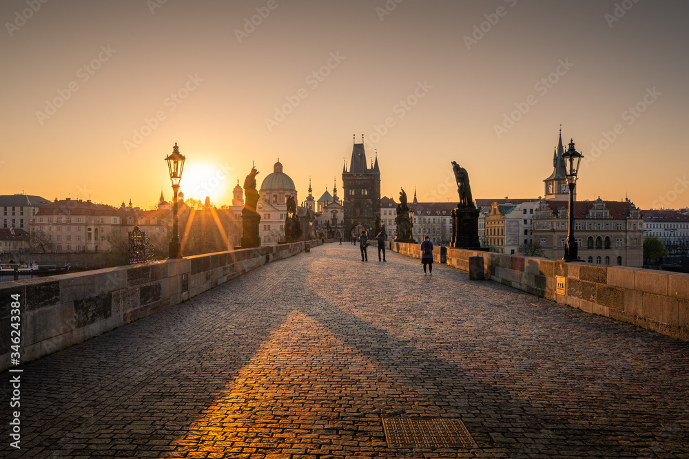 Obraz premium Charles bridge at sunrise, Old Town bridge tower, Prague UNESCO, Czech republic, Europe - Old town