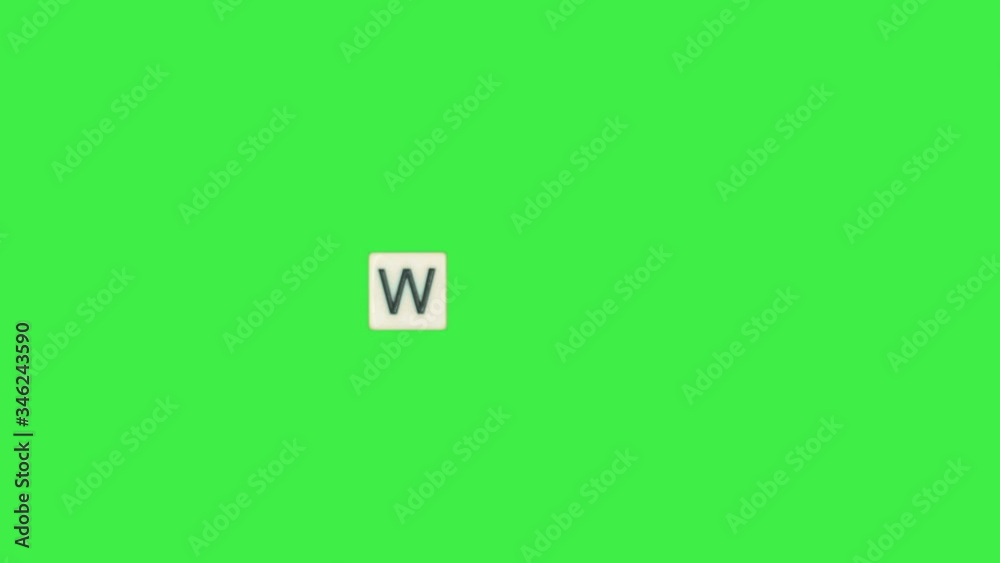 Letter W scrabble slide from left to right side on green screen, letter W green background Letter W scrabble slide from left to right side on green screen, letter W green background