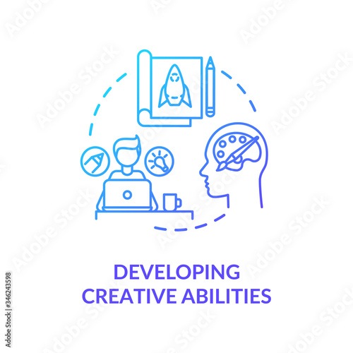 Developing creative abilities concept icon. Personal improvement, professional evolvement idea thin line illustration. Learning new skills. Vector isolated outline RGB color drawing