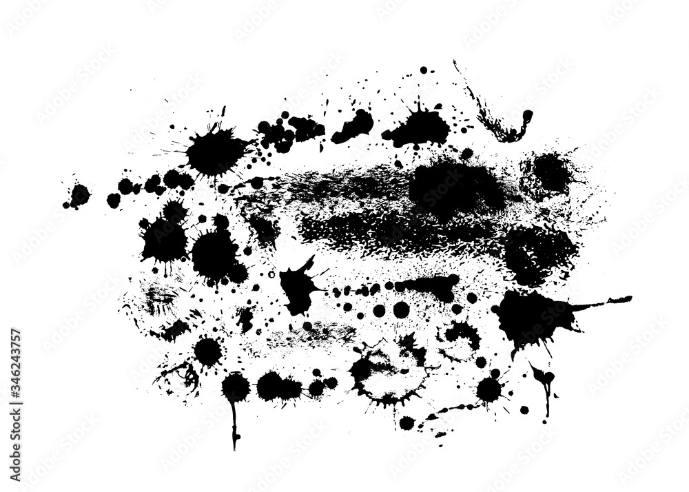 Fototapeta premium Black spots of paint on a white background. Grunge frame of paint. Vector illustration.