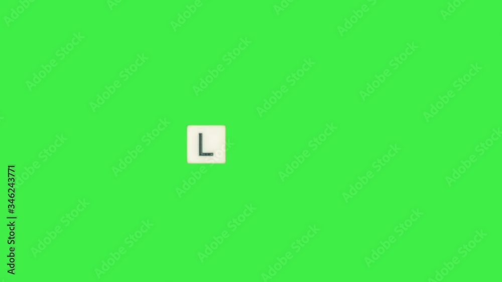 Letter L scrabble slide from left to right side on green screen, letter L green background Letter L scrabble slide from left to right side on green screen, letter L green background