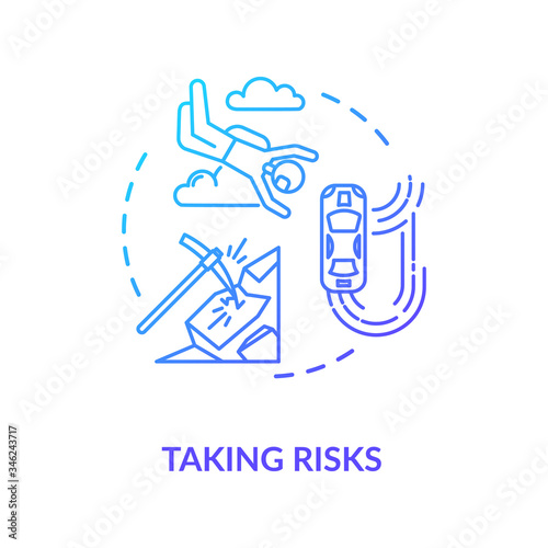 Taking risks concept icon. Extreme recreational sport, personal growth idea thin line illustration. Search for excitement, adrenaline rush. Vector isolated outline RGB color drawing