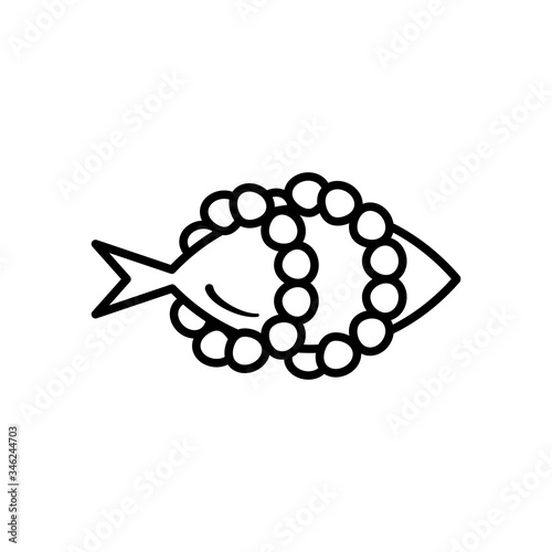 Fish oil icon isolated on white background. Vitamin omega 3 template. Drops and fish silhouette. Line style. Treatment nutrition skin care vector design.