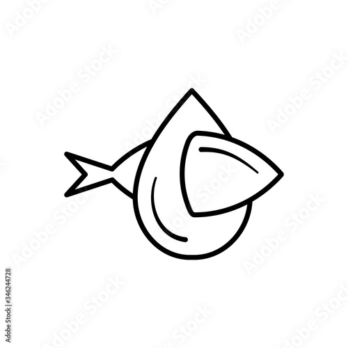 Fish oil icon isolated on white background. Vitamin omega 3 template. Drops and fish silhouette. Line style. Treatment nutrition skin care vector design.
