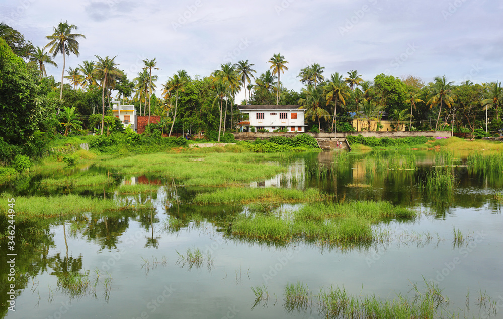 Lagoon in Varkala town, Kerala, India