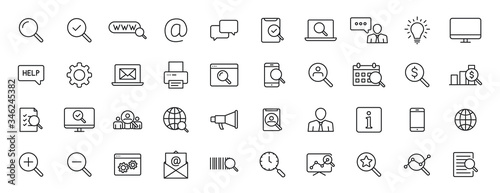 Set of 40 Search web icons in line style. SEO analytics, Digital marketing data analysis, Employee Management. Vector illustration.