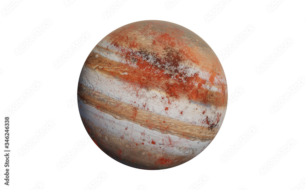Red Jupiter like fiction exoplanet isolated on white background. High detaled 3D render illustration. Elements of the image were furnished by NASA Red Jupiter like fiction exoplanet isolated on white background. High detaled 3D render illustration. Elements of the image were furnished by NASA