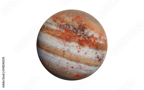 Red Jupiter like fiction exoplanet isolated on white background. High detaled 3D render illustration. Elements of the image were furnished by NASA