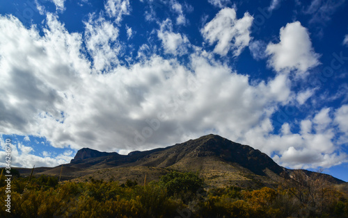 Big cumulus clouds in a mountain landscape in New Mexico