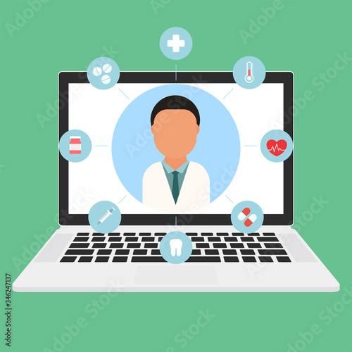 Online Doctor line icon. Professional consultation. Psychiatrist Online Reception. Vector signs for web graphics