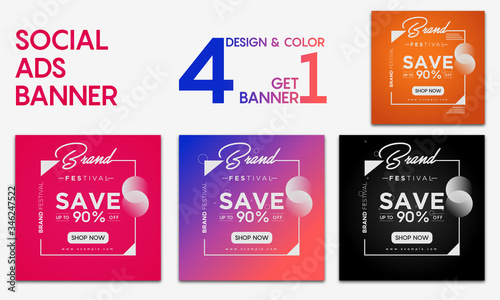 Social Ads Banner Design Template With 4 Different color & Shape