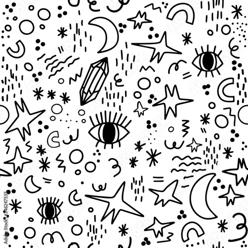 Magic occult wicca doodle vector seamless pattern